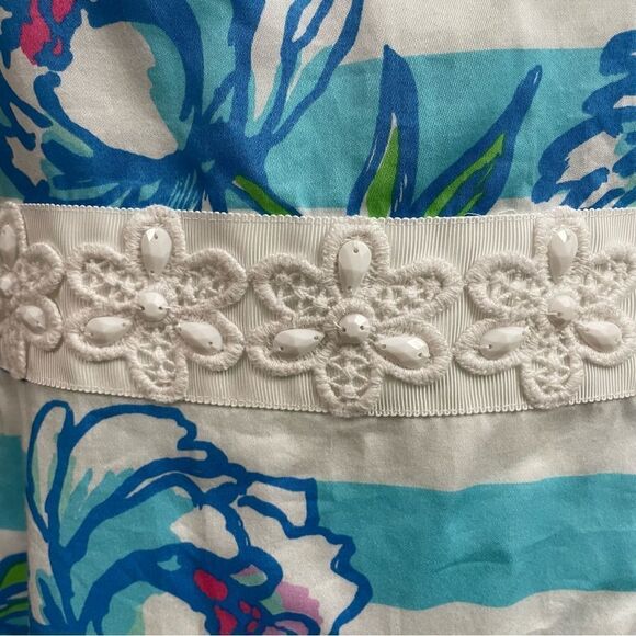 Lilly Pulitzer Tossing the Line Serena Striped‎ Dress sz 10 Floral Beaded Blue - Picture 10 of 13